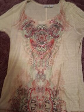 Soft Yellow Embellished Graphic  Top